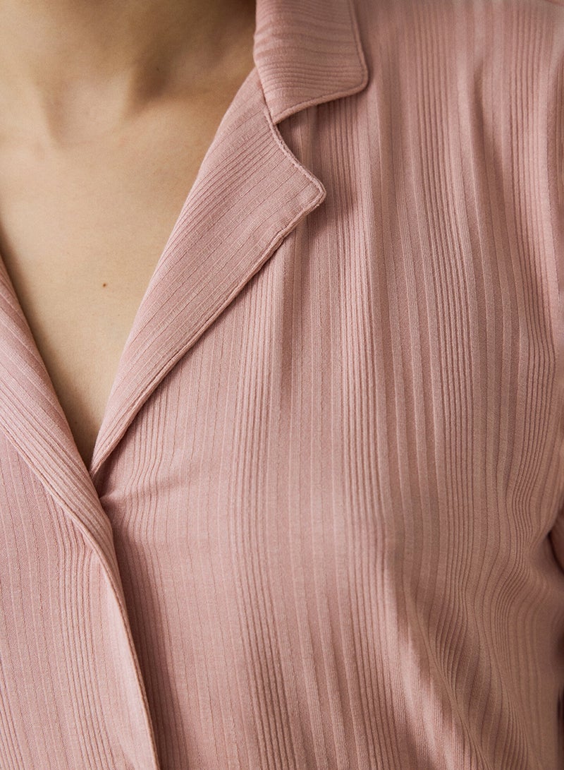 بنتي طقم بيجامة قصير الأكمام بياقة قميص مضلع من إيما - Image 3